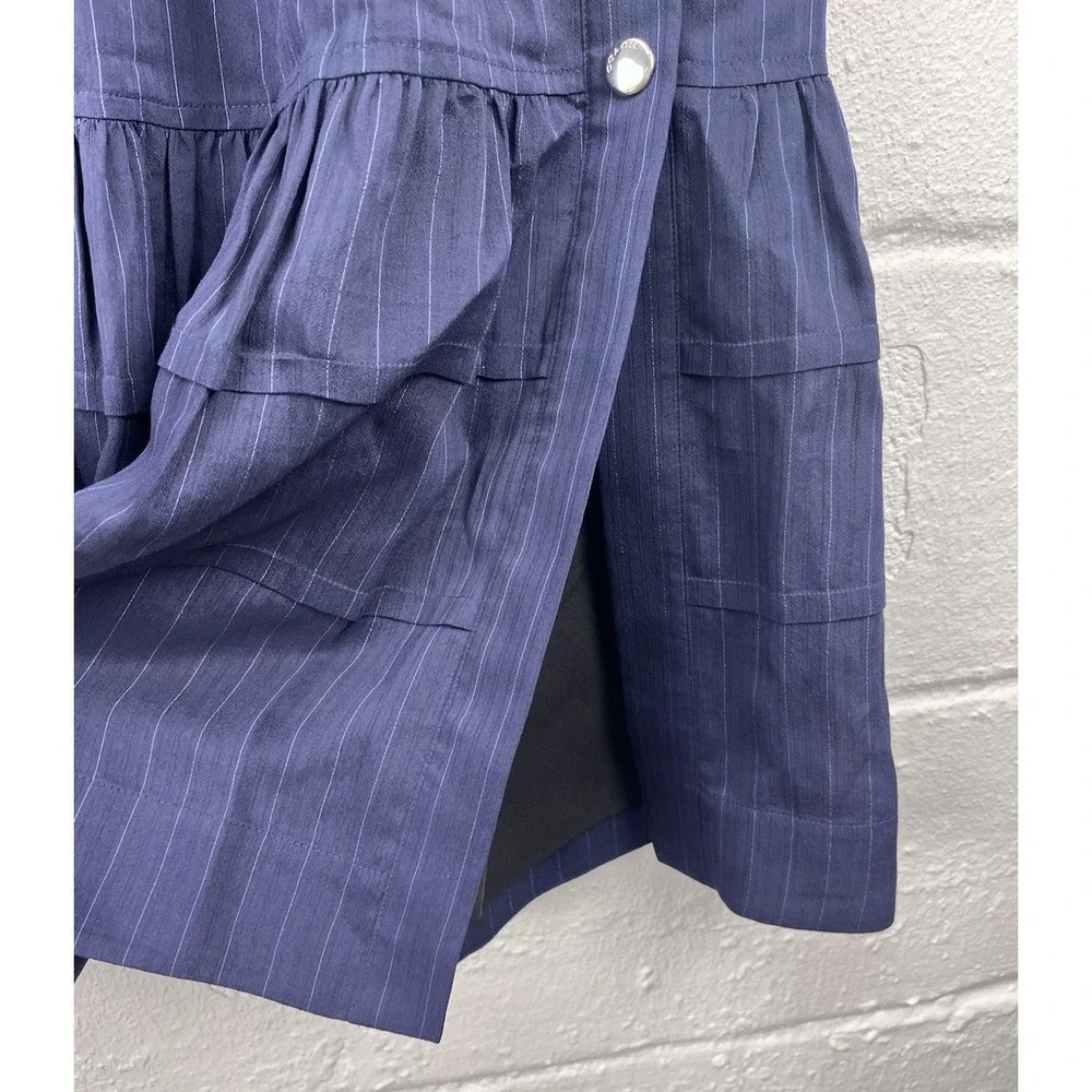 NWT Coach Stripe Tiered Skirt Sz 10 Navy Blue Midi Pinstripe Snap Preppy Coastal
